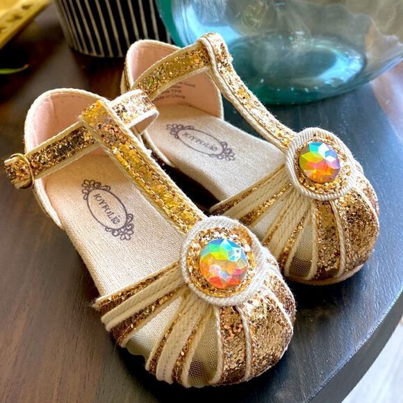 NWOT JoyFolie Gold Hazel Sandal Gold Glitter Stone Wedge 5 Bling Hazel in Gold - Picture 9 of 10